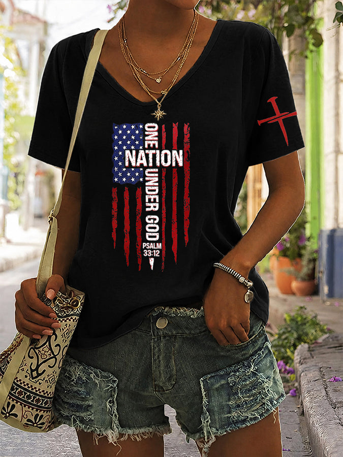 Women'S American Flag And God'S Grace On You Casual T-Shirt