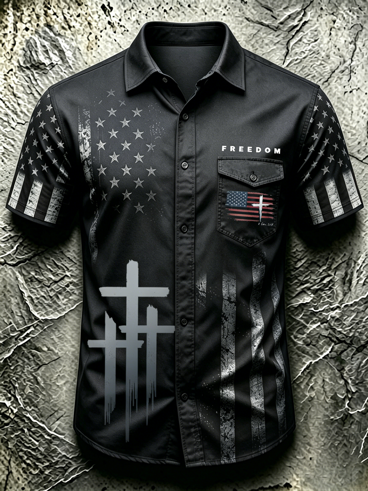 American Faith Cross Commemorative Printed Pocket Shirt