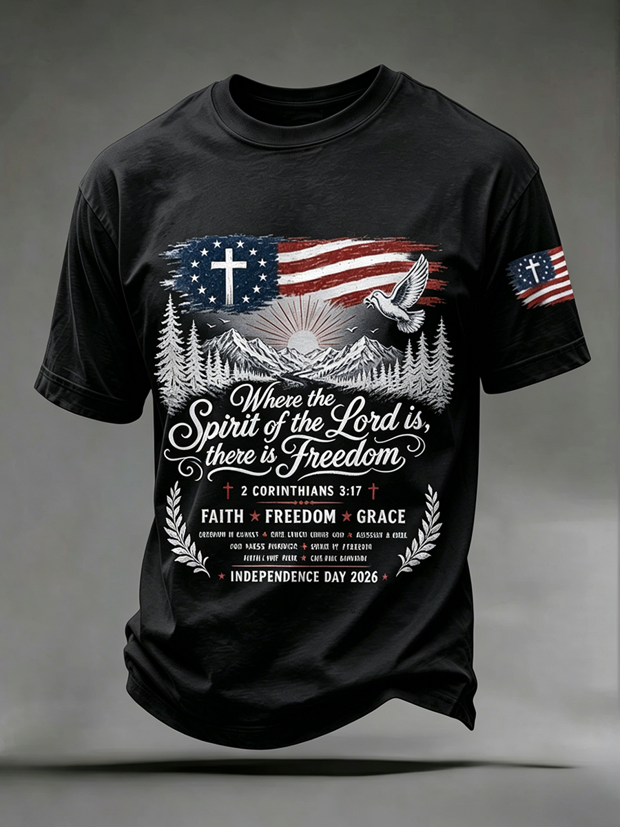 250Th Anniversary Cross Print Casual Round Neck T-Shirt From The United States