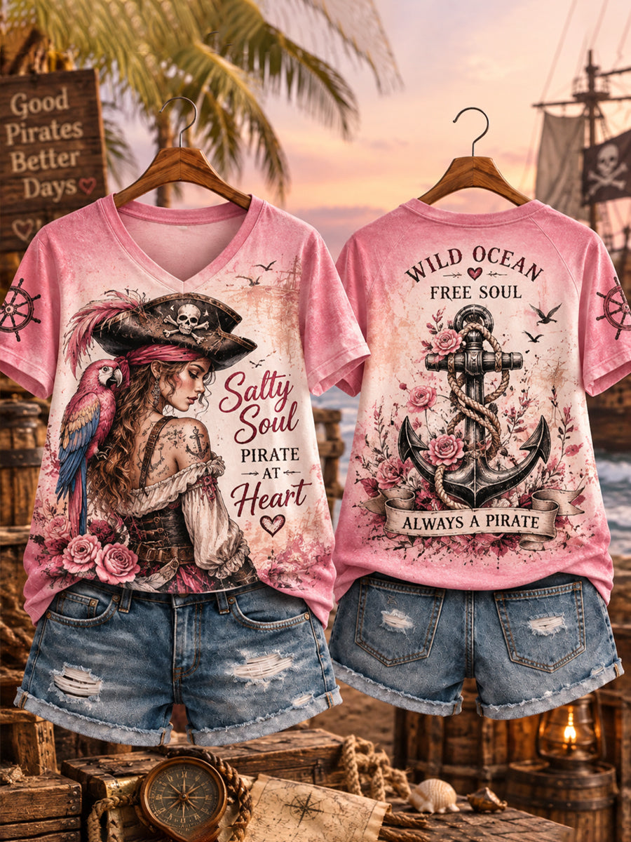 Women's Free Pirate Spirit Art Print T-Shirt