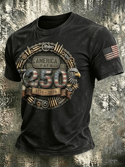 250Th Anniversary Bald Eagle Washed Round Neck T-Shirt From The United States