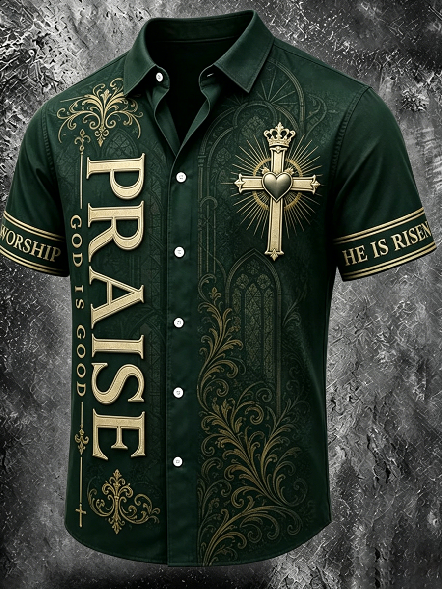 Men's Religious Faith Cross Printed Casual Shirt