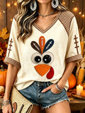 Women's Fun Turkey Football Print T-Shirt