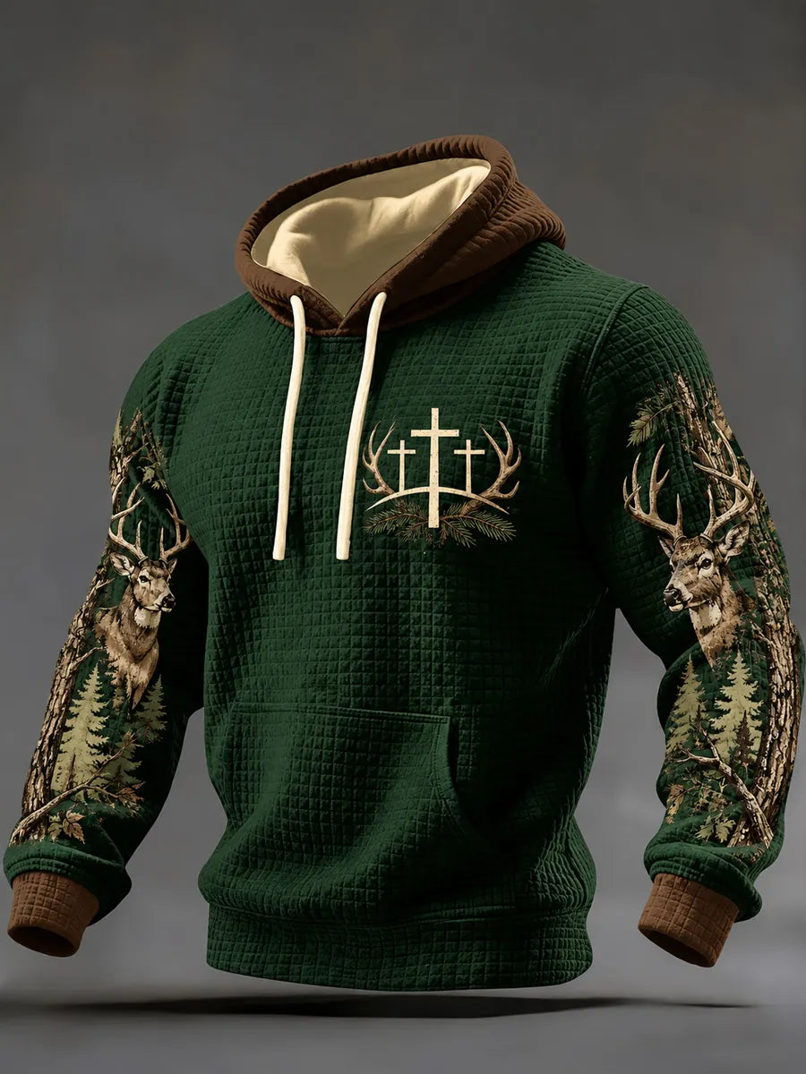 Retro Hunting Culture Faith Print Casual Waffle Hoodie