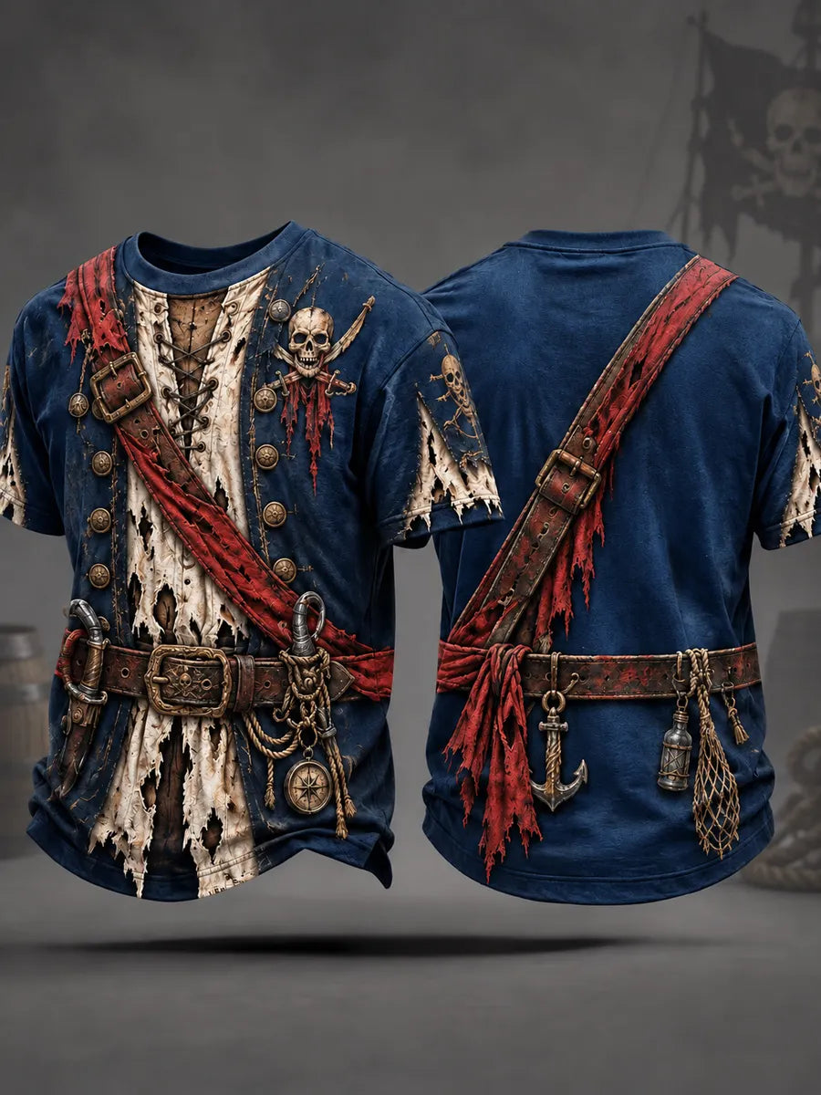 Men's Retro Pirate-Style Graphic Casual T-Shirt