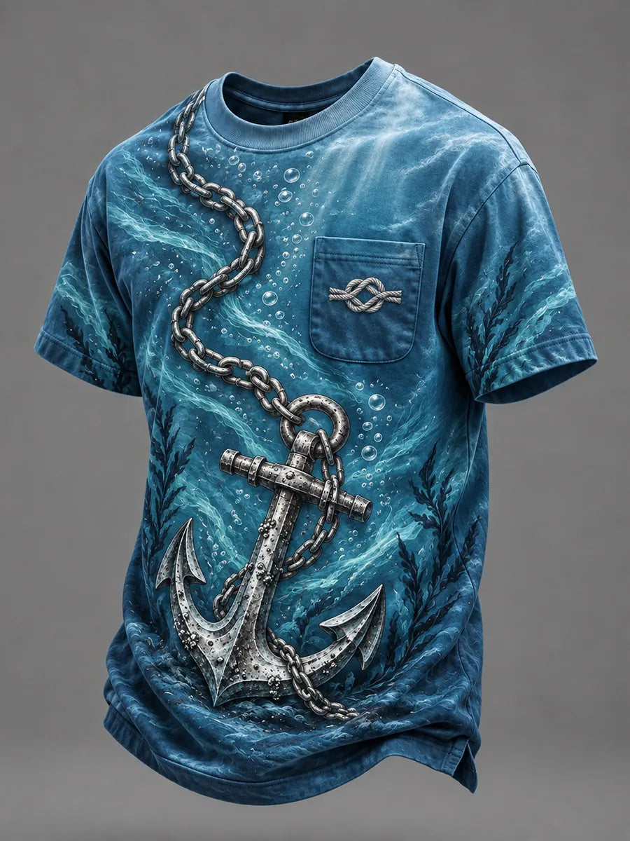 🌊"Deep Sea Anchor" Ocean Chain Vintage Blue Tee⚓