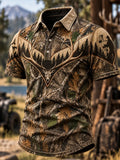 Men's Retro Hunting Culture Print Casual Short Sleeve Polo Shirt
