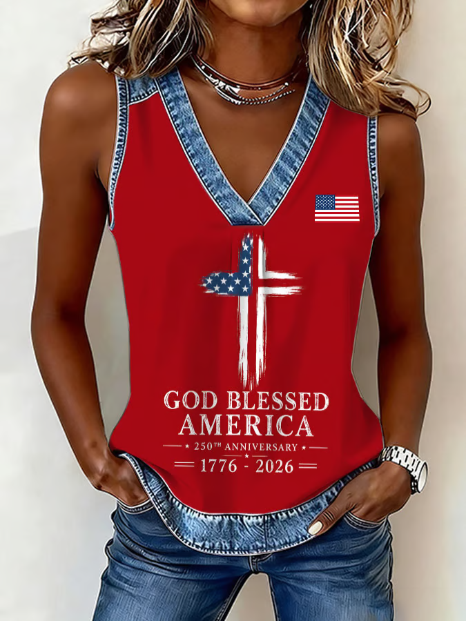 Women's Faith US Flag Patriotic V-Neck Vest