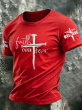 Religious Belief Cross Washed Vintage Printed Round Neck T-Shirt