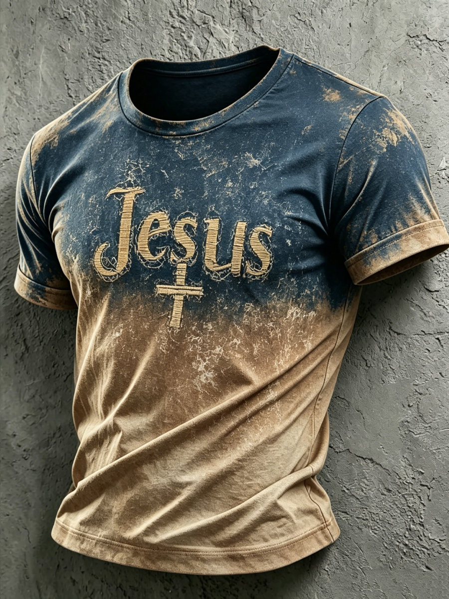 Men'S Jesus Crucifix Gradient Art Print Casual T-Shirt