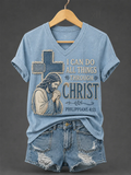 Women's Jesus The Way The Truth The Life Print Casual V-Neck Tee
