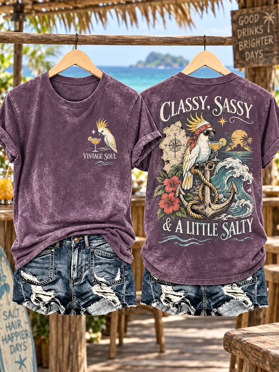 Women’s Vintage “Classy, Sassy & a Little Salty” Cockatoo Washed T-Shirt