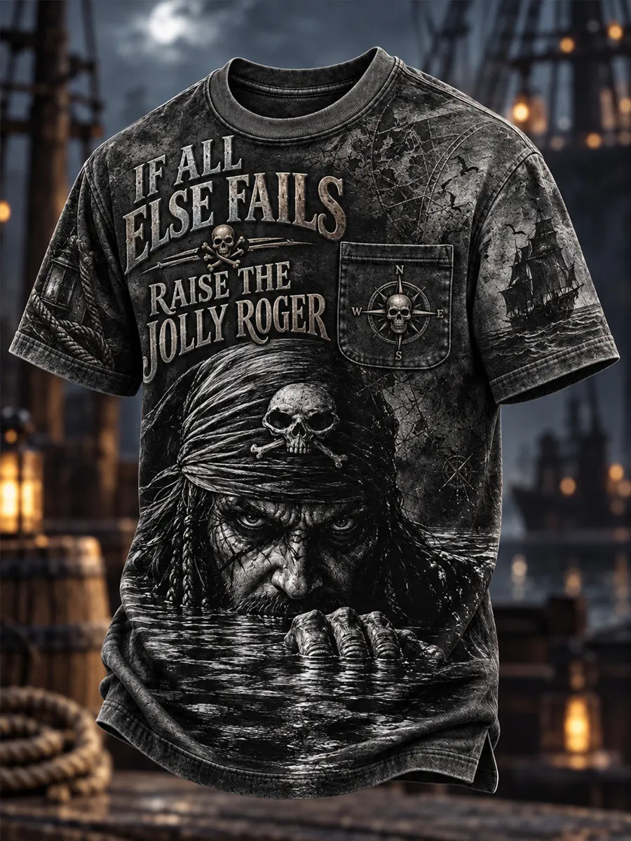 Jolly Roger Vintage Pirate Print Short Sleeve T-shirt