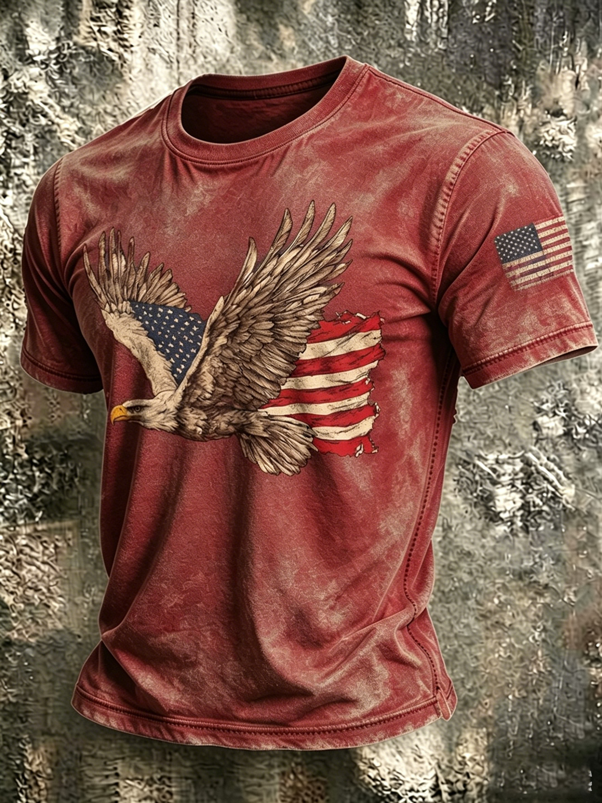 250Th Anniversary Flag Of The United States Bald Eagle Washed Round Neck T-Shirt