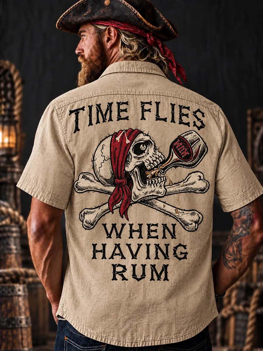 Men’s Vintage  "LOST AT SEA " Old Salt Pirate Short Sleeve Shirt