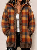 Ladies' Autumn Checkered Pattern Sweater Cardigan