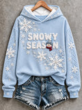 ❄️⛄ "Snowy Season" Cute Snowman & Snowflake Embroidered Blue Hoodie