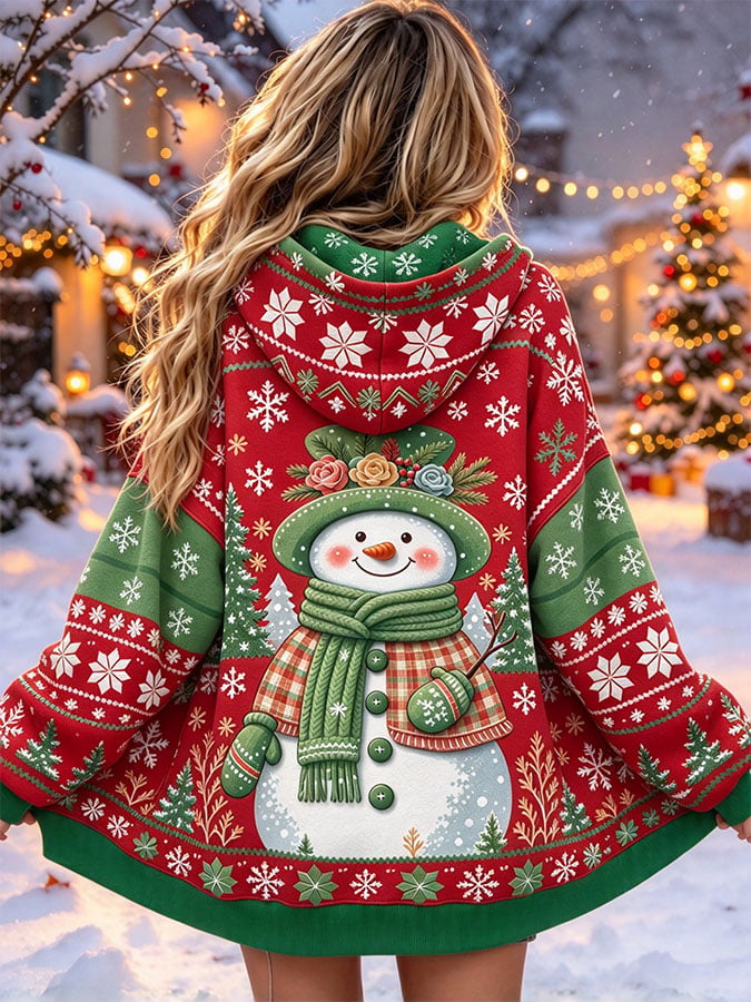 Women's Casual Printed Zipper Hooded Cardigan