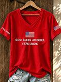 Women'S God Bless America Print V-Neck T-Shirt