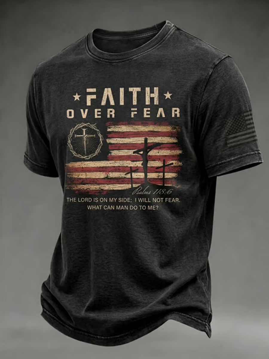 Men's Faith American Flag Print Short-Sleeved T-Shirt