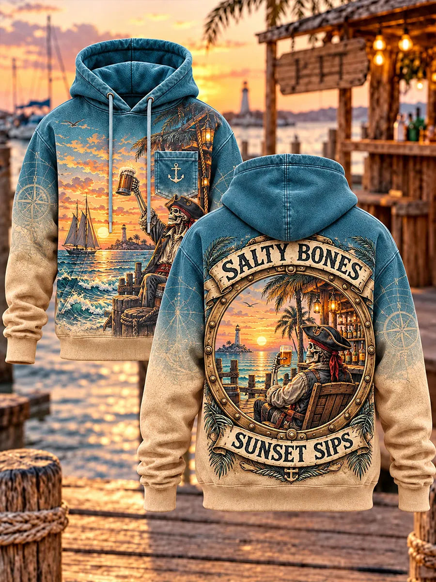 Pirate Skeleton Sunset Tavern Vacation Hoodie