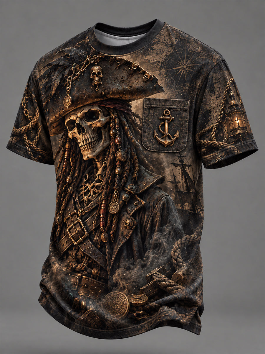 ⚓"Cursed Captain" Vintage Pirate Map & Skull Tee💀