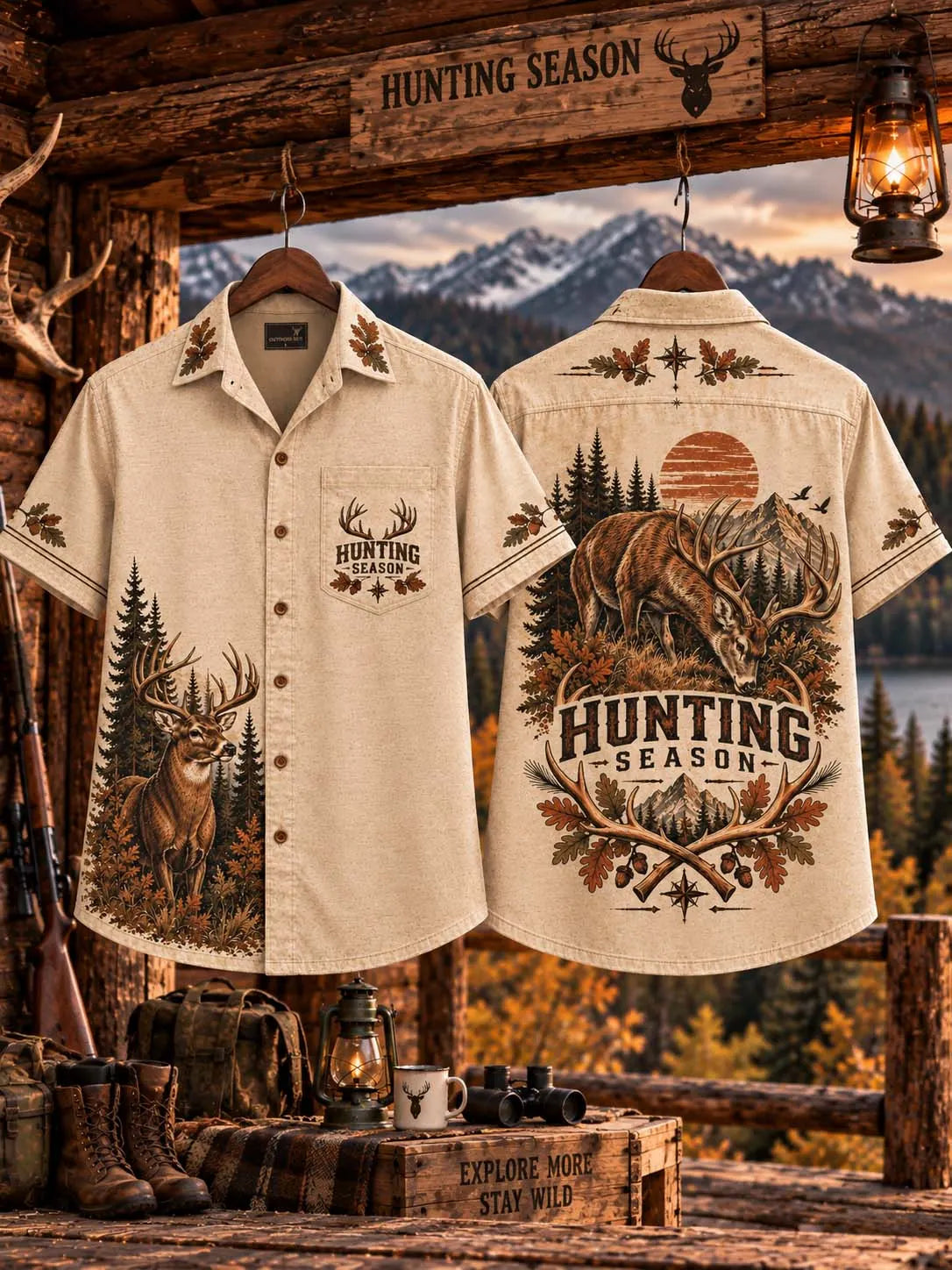 🌲 Hunting Season Grazing Buck Men's Casual Shirt