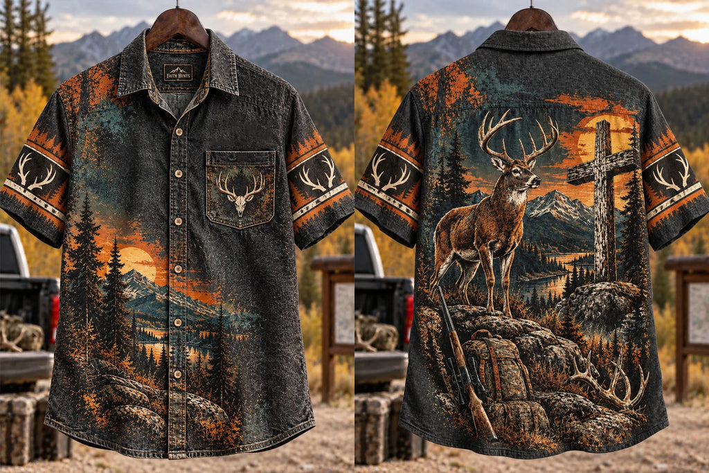 Retro Deer Hunting Culture Art Print Casual Shirt