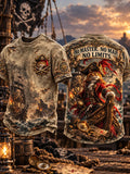 Men’s Retro Cat Pirate Art Printed T-Shirt