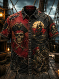 Men's Skeleton Pirate Dark Art Print Casual Shirt