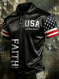 Men'S American Flag Print Casual Polo Shirt