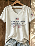 God Bless The United States Commemorative Print V-Neck T-Shirt