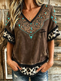 Women's  Retro  Western Boots Jeans & Jesus Turquoise Cross  Print T-shirt