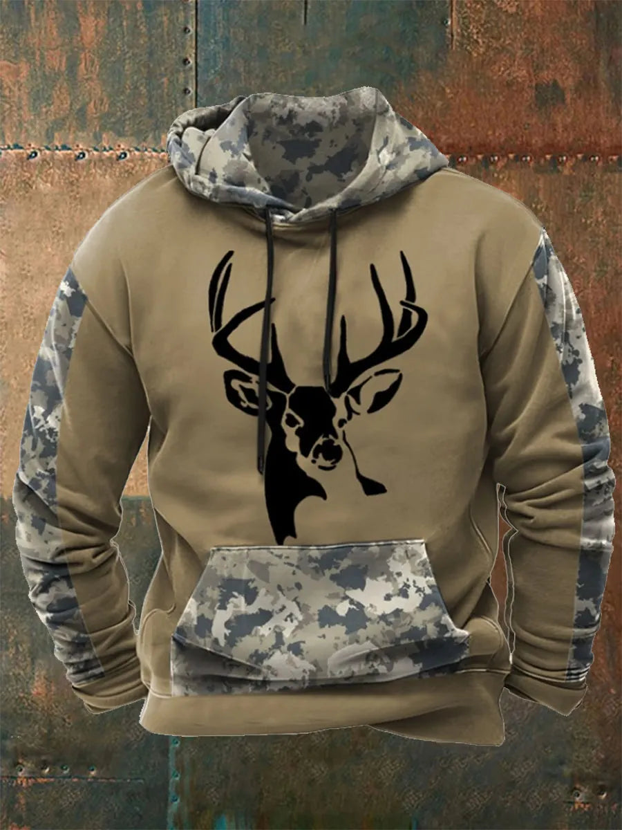 Men's Western Deer Head 3D Camouflage Oversized Hoodie