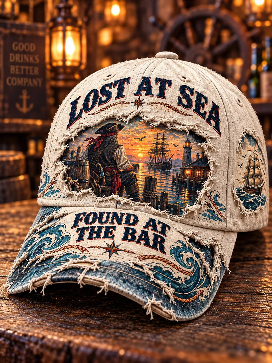 Lost at Sea, Found at the Bar Pirate Harbor Vintage Distressed Baseball Cap