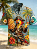 Men's Pirate Parrot Pineapple Tropical Art Print Casual Shirt
