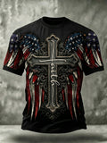 Men's Christian Jesus Cross Print Short Sleeve T-shirt