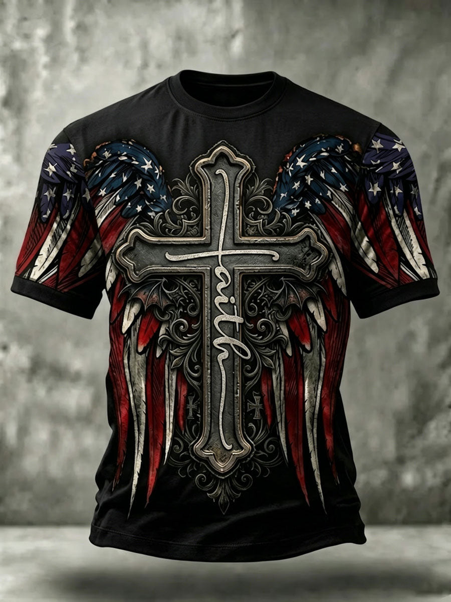 Men's Christian Jesus Cross Print Short Sleeve T-shirt