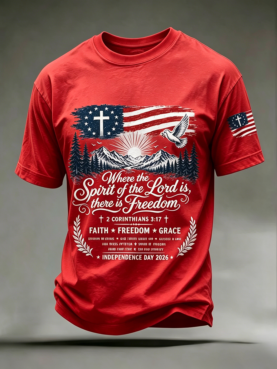 250Th Anniversary Cross Print Casual Round Neck T-Shirt From The United States
