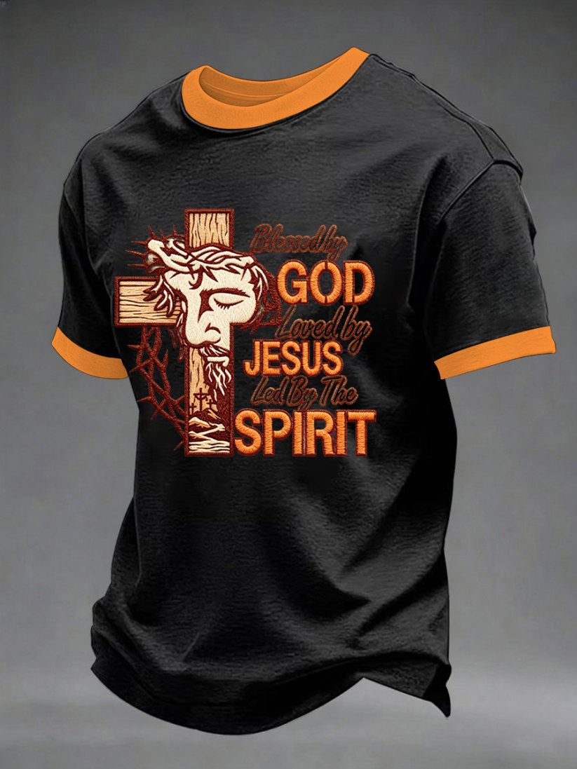 Men'S Blessed By God, Loved By Jesus, Led By The Spirit Printed Casual T-Shirt