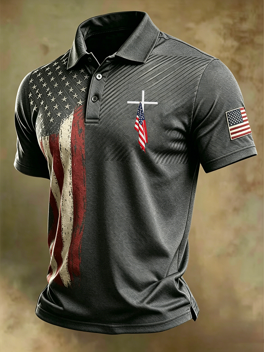 250Th Anniversary American Gradient Flower Faith Commemorative Printed Polo Shirt
