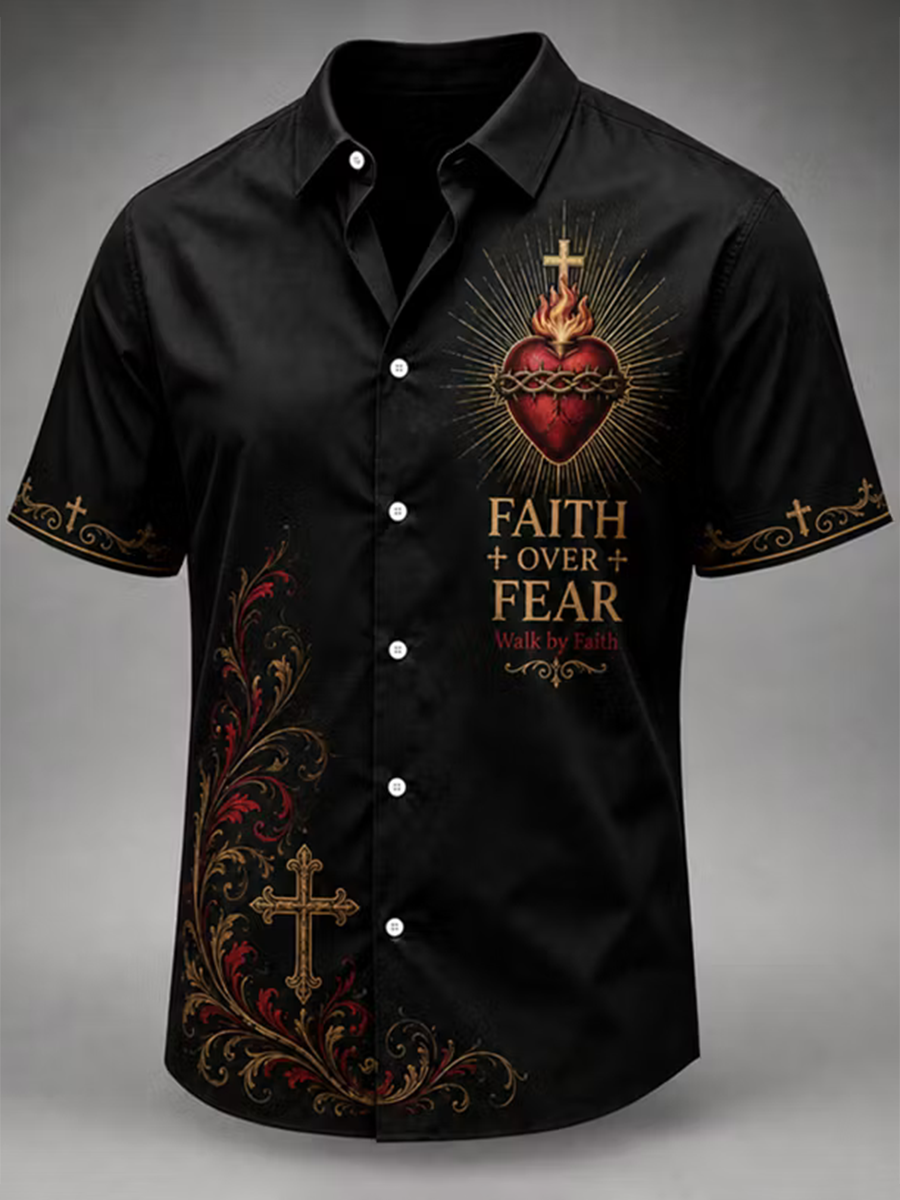 Religious Belief Jesus Cross Print Lapel Top