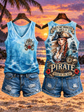 Women‘s "SHE'S NO PRINCESS · SHE'S A PIRATE · QUEEN OF THE SEAS" V-Neck Tank Top