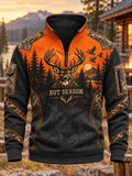 Men's Retro Hunting Culture Print Zip Sweatshirt