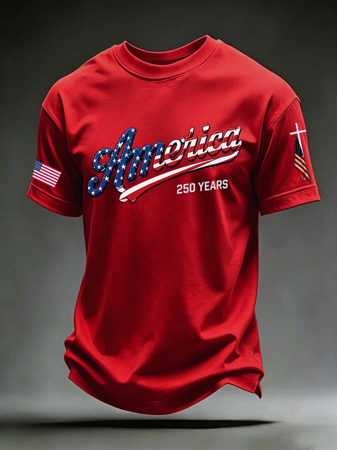 Men'S American Patriotic Cross Printed Casual Round Neck T-Shirt