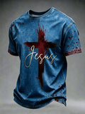 Men's Bloodstained Cross Faith Pattern Casual T-shirt