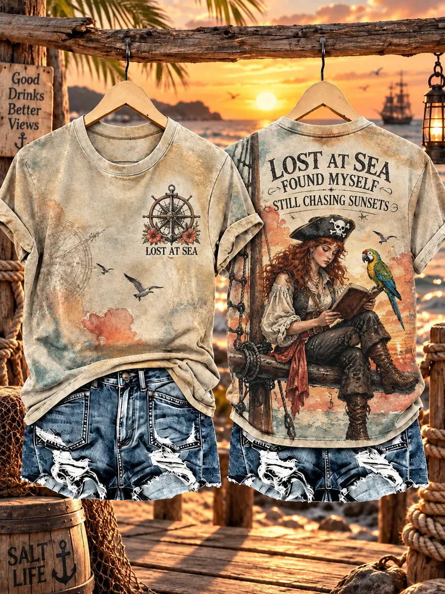 Women's Retro Pirate Salty Girl Art Print T-Shirt