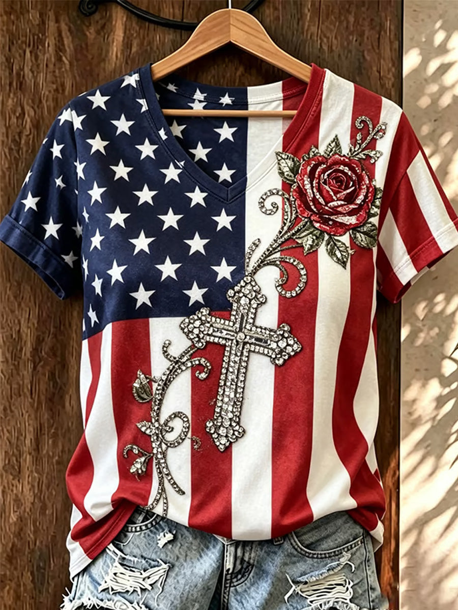 Women's Independence Day Casual Printed Short-Sleeve T-shirt