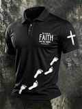 Men's We Walk By Faith Not By Sight Footprint Cross Print Polo Shirt
