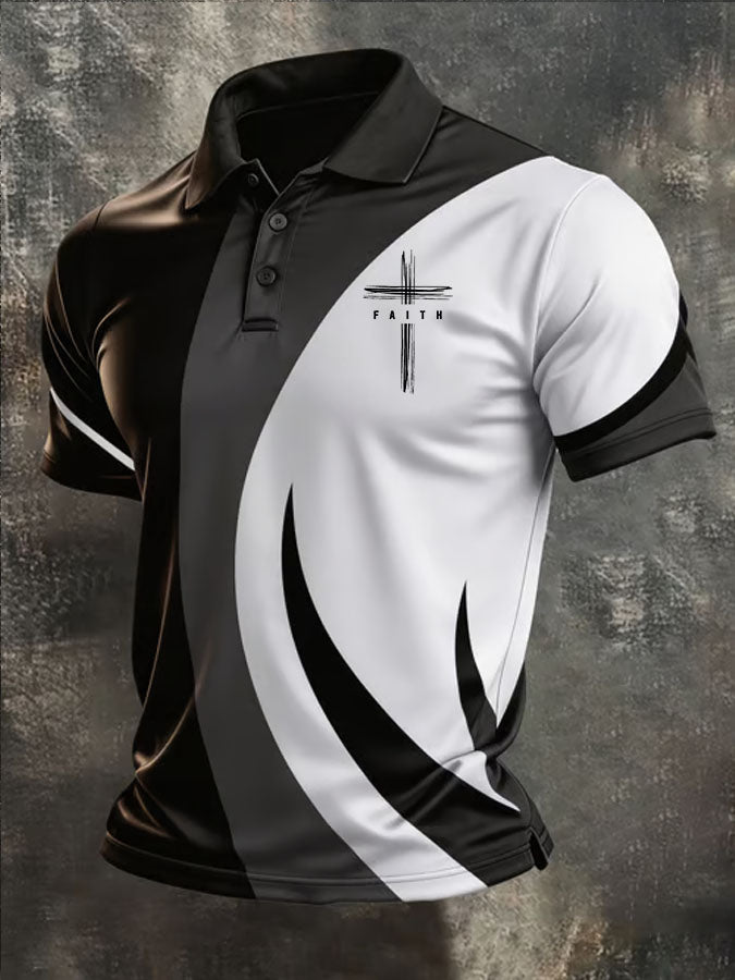 Men's Faith Cross Printed Polo Shirt